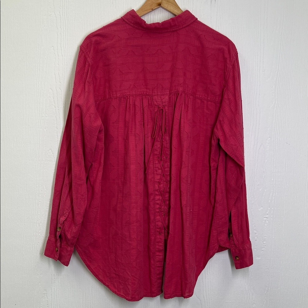 Anthropologie - Pilcro The Theresa Lace Up Button Down Pink Boho Blouse Size XL - Picture 9 of 10